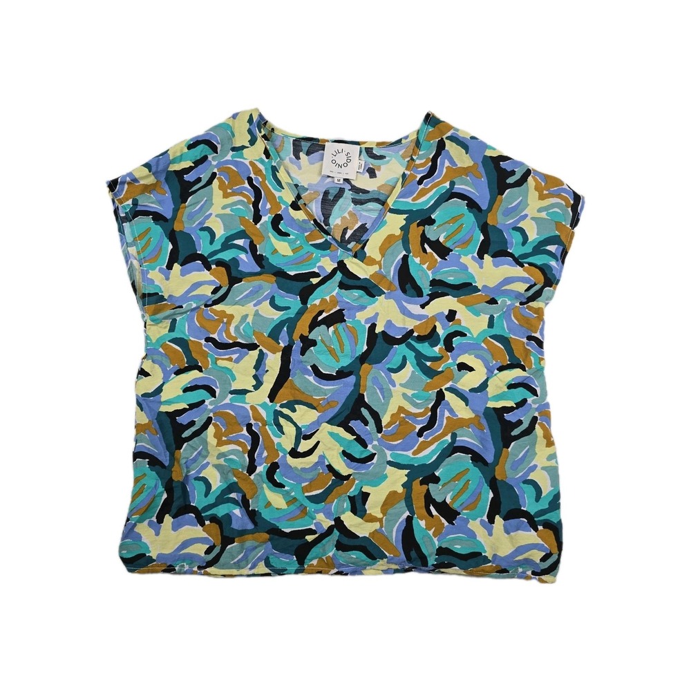 Lili Sidonio Women Abstract Print V-Neck Short Sleeve Top Multicolor Medium
